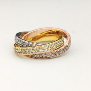 3 band CZ Rolling Ring Eternity Band 18k Gold Three Tone size 8